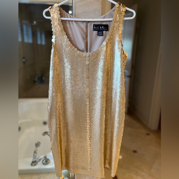 nicole miller gold sequin dress Nicole Miller vintage gold sequin dress with back